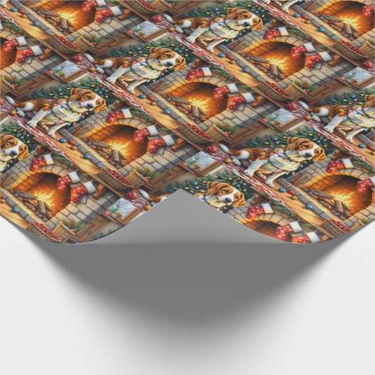 American English Foxhound Christmas Lights  Cadeaupapier (Hoek)