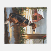 American English Foxhound Christmas Lights Holiday Fleece Deken (Voorkant (Horizontaal))