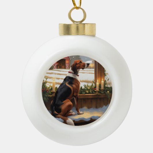 American English Foxhound Christmas Lights Holiday Keramische Bal Ornament (Voorkant)
