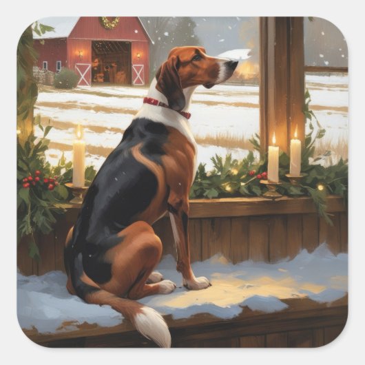 American English Foxhound Christmas Lights Holiday Vierkante Sticker (Voorkant)