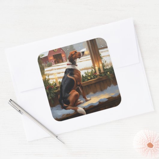 American English Foxhound Christmas Lights Holiday Vierkante Sticker (Envelop)