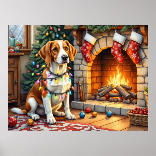 American English Foxhound Christmas Lights  Poster (Voorkant)