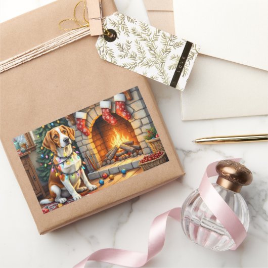 American English Foxhound Christmas Lights  Rechthoekige Sticker (Geschenken)