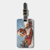 American English Foxhound in Sledge Kerstmis Bagagelabel (Voorkant verticaal)