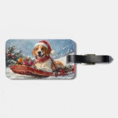 American English Foxhound in Sledge Kerstmis Bagagelabel (Achterkant horizontaal)