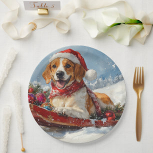 American English Foxhound in slee Christmas Papieren Bordje
