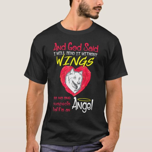 American Eskimo Angel zonder Wings Pet T-shirt (Voorkant)