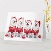 American Eskimo Dog Christmas Dress Santa Hat Kaart (Gele Bloem)