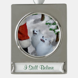 American Eskimo Dog Christmas Gepersonaliseerd Verzilverd Banner Ornament