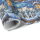 American Eskimo Dog Christmas Magical Snow Globe Cadeaupapier (Rol Hoek)