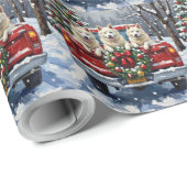 American Eskimo Dog Christmas Red Truck Holiday Cadeaupapier (Rol Hoek)