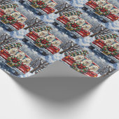 American Eskimo Dog Christmas Red Truck Holiday Cadeaupapier (Hoek)