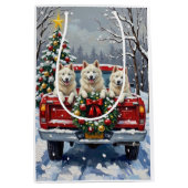 American Eskimo Dog Christmas Red Truck Holiday Medium Cadeauzakje (Voorkant)