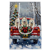 American Eskimo Dog Christmas Red Truck Holiday Medium Cadeauzakje (Achterkant)