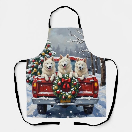American Eskimo Dog Christmas Red Truck Holiday Schort (Voorkant)