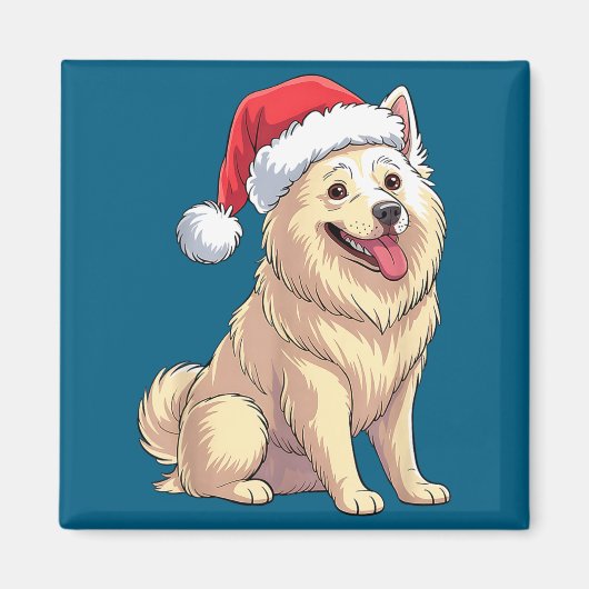 American Eskimo Dog Christmas Santa Hat Pet Dog Lo Magneet (Voorkant)