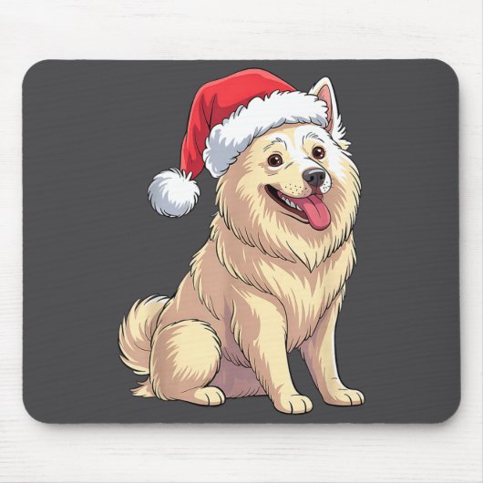 American Eskimo Dog Christmas Santa Hat Pet Dog Lo Muismat (Voorkant)