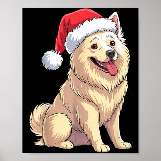 American Eskimo Dog Christmas Santa Hat Pet Dog Lo Poster (Voorkant)