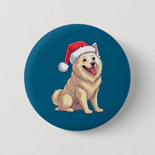 American Eskimo Dog Christmas Santa Hat Pet Dog Lo Ronde Button 5,7 Cm (Voorkant)