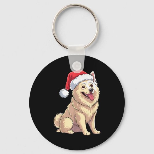 American Eskimo Dog Christmas Santa Hat Pet Dog Lo Sleutelhanger (Voorkant)