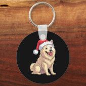 American Eskimo Dog Christmas Santa Hat Pet Dog Lo Sleutelhanger (Voorkant)