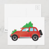American Eskimo Dog Driving Car met kerstboom Feestdagenkaart (Voorkant / Achterkant)