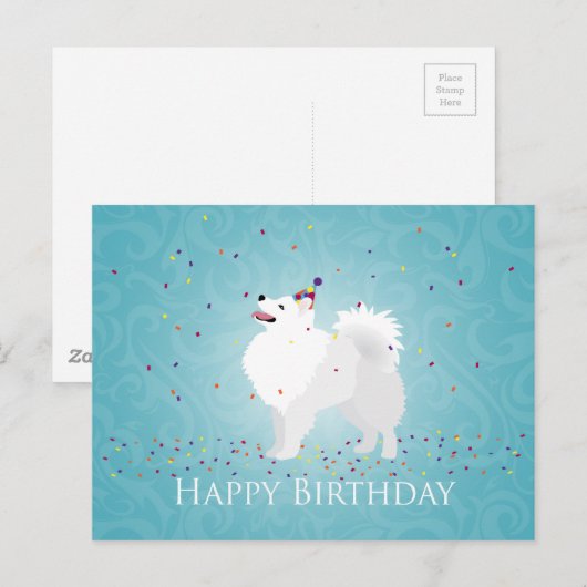 American Eskimo Dog Happy Birthday Design Briefkaart (Voorkant / Achterkant)