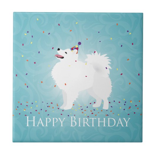 American Eskimo Dog Happy Birthday Design Tegeltje (Voorkant)