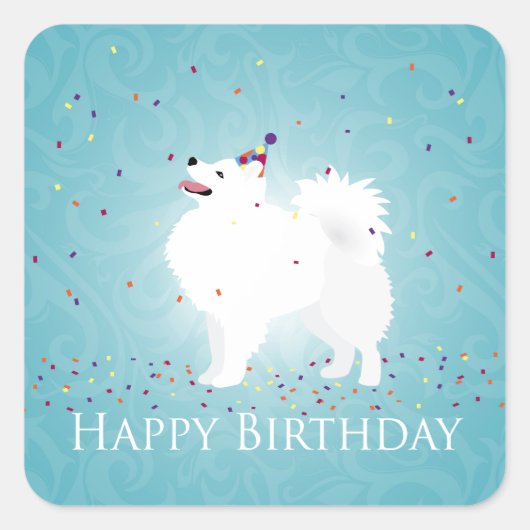 American Eskimo Dog Happy Birthday Design Vierkante Sticker (Voorkant)