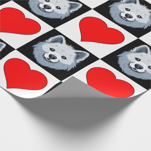 American Eskimo Dog Heart Pattern Cute Puppy Gift Cadeaupapier (Hoek)