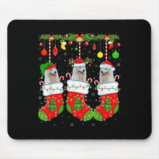 American Eskimo Dog In Christmas Socks Funny Dog L Muismat (Voorkant)