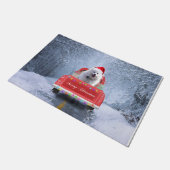 American Eskimo Dog in Snow, met Kerstmis als kers Deurmat (Schuin)
