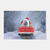 American Eskimo Dog in Snow, met Kerstmis als kers Deurmat (Voorkant)