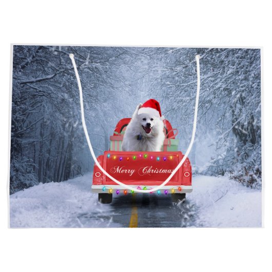 American Eskimo Dog in Snow, met Kerstmis als kers Groot Cadeauzakje (Achterkant)