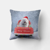 American Eskimo Dog in Snow, met Kerstmis als kers Kussen (Achterkant)
