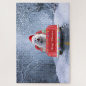 American Eskimo Dog in Snow, met Kerstmis als kers Legpuzzel (Verticaal)