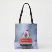 American Eskimo Dog in Snow, met Kerstmis als kers Tote Bag