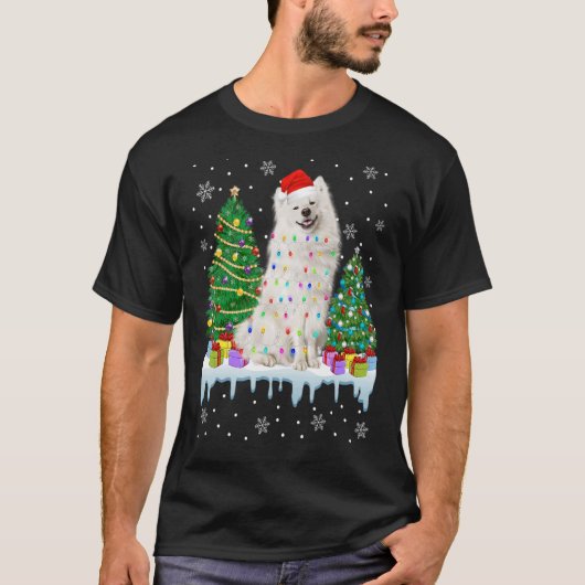 American Eskimo Dog kerstboomlampjes T-shirt (Voorkant)