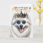 American Eskimo Dog King voor een Dag Grappige Ver Kaart (Gele Bloem)