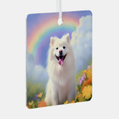 American Eskimo Dog Memorial Aangepaste Naam Regen Metalen Ornament (Voorkant Rechts)