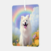 American Eskimo Dog Memorial Aangepaste Naam Regen Metalen Ornament (Voorkant links)