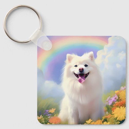 American Eskimo Dog Memorial Aangepaste Naam Regen Sleutelhanger (Voorkant)