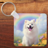 American Eskimo Dog Memorial Aangepaste Naam Regen Sleutelhanger (Voorkant)
