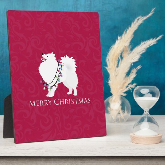 American Eskimo Dog Merry Kerstdesign Fotoplaat (Zijkant)