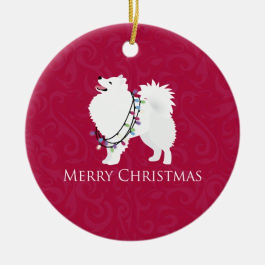 American Eskimo Dog Merry Kerstdesign Keramisch Ornament (Voorkant)