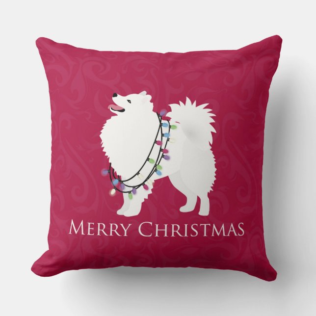 American Eskimo Dog Merry Kerstdesign Kussen (Voorkant)