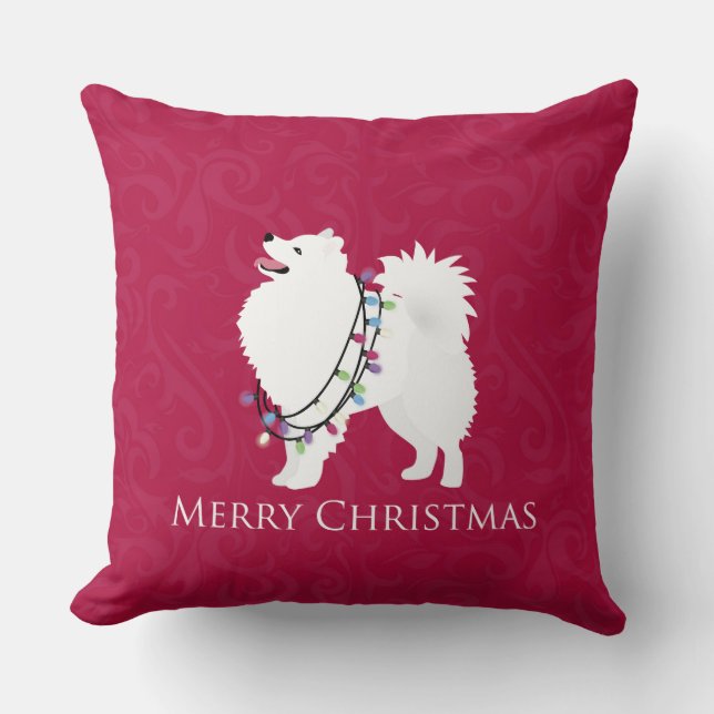 American Eskimo Dog Merry Kerstdesign Kussen (Voorkant)