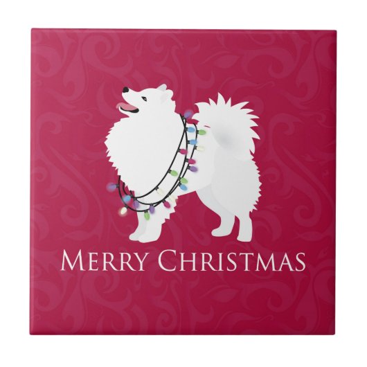 American Eskimo Dog Merry Kerstdesign Tegeltje (Voorkant)