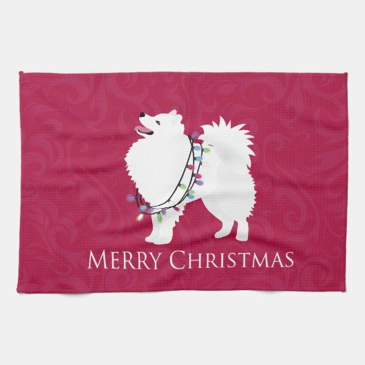 American Eskimo Dog Merry Kerstdesign Theedoek (Horizontaal)