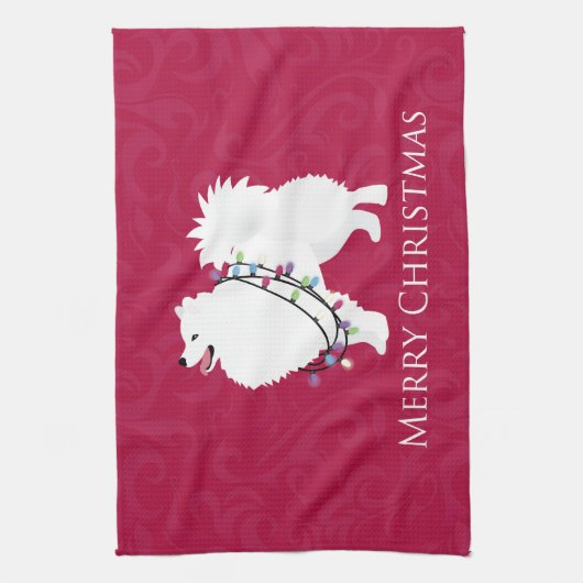 American Eskimo Dog Merry Kerstdesign Theedoek (Verticaal)
